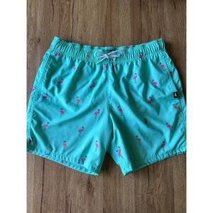 Hollister Men's Teal Blue Flamingo Swim Shorts Size Medium